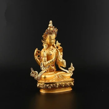 14,8 cm Zlitine Kovin, pozlačeni Budistični Dobavitelji Avalokitesvara Bodhisattva Štiri Roke Guanyin Tibera Slika Kip Bude