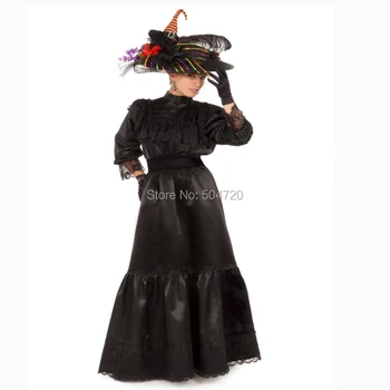 19 Stoletja Retro črno Taffte Viktorijanski Obdobij Regency Državljanske Vojne Revolucionarne Halloween obleko, HL-138