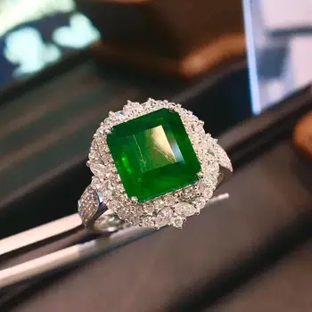 2.5 Karat Naravnih Zambian Smaragdna Poroka Obroč z Belo Pravi Diamant 14k Belo Zlato Fine Nakit za Ženske
