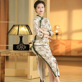 2022 letnik elegantno kitajska obleka ženske qipao seksi visoko režejo kitajski cheongsam obleka ženske orientalski obleko večer stranka obleko