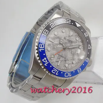 40 mm Bliger Siva Izbiranje Keramične Plošče Safirno Steklo GMT Datum Avtomatsko Gibanje Mens watch