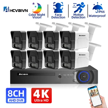 8CH Video nadzorni Sistem Kit 8MP na Prostem Vremensko Bullet AHD Zaznavanje Obraza DVR Nastavi Barvo Night Vision Doma CCTV Sistema