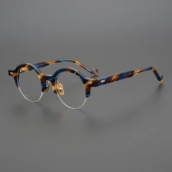 Acetat Krog Očal Okvir Moški Ženske Letnik Pol Platišča Eye Glasses Optični Recept Očala, Okviri Za Očala Jasno Oculos