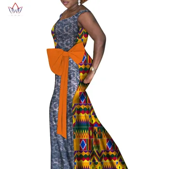 Bazin Riche Afriške Tiskanja Velik Lok Večer Dolge Obleke, Dashiki Afriške Obleke za Ženske Afriška Oblačila Mozaik Obleke Y7292