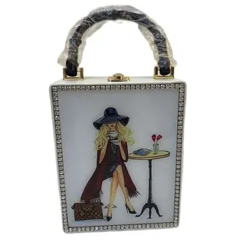 Cosysunny oblikovalec razkošje diamond ženski torbici messenger bag slika tiskanje Majhnih kvadratnih polje vrečko Sklopka Denarnice, ženske stranka