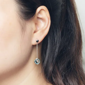 DVOJNO-R Naravnih Dolgo Modri Topaz gemstone earing 925 sterling srebrni uhani za ženske spusti uhani, modni nakit