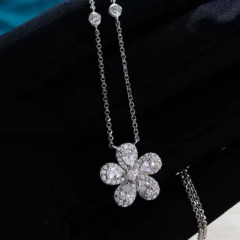ELSIEUNEE 925 Sterling Srebrni Cvet Obliko Simulirani Moissanite Diamantna Ogrlica za Ženske, Dekleta Posla Fine Nakit