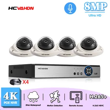 H. 264+ 4CH 8MP POE Varnostne Kamere Sistem Kit 4PCS 8MP Avdio Dome POE IP Kamera notranja Zunanja CCTV Video Nadzor NVR Set