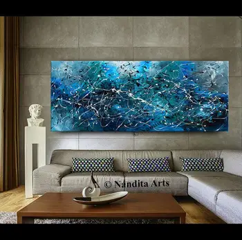 Jackson pollock slog modra moderno slikarstvo na platno Velike slikarstvo na platno Modra veliko slikarsko platno stensko artBig oil velik