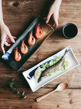 Japonski Ročno poslikanih Keramičnih Suši Ploščo Pravokotna Plošča Japonske Hrane Ploščo Ribe Ploščo Namizna Ploščica