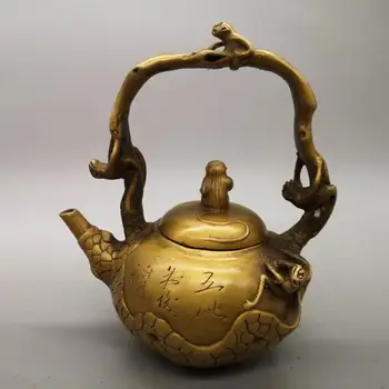 Kitajski čisto medenina opica čajnik kip