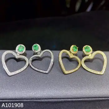 KJJEAXCMY boutique nakita 925 sterling srebro vdelan Naravnih Smaragdno ženski uhani podporo zaznavanja finih
