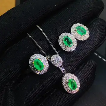 KJJEAXCMY fine nakit naravnih Smaragdno 925 sterling srebro ženske, obesek, uhani, prstan iz podporo test elegantno vroče prodaja