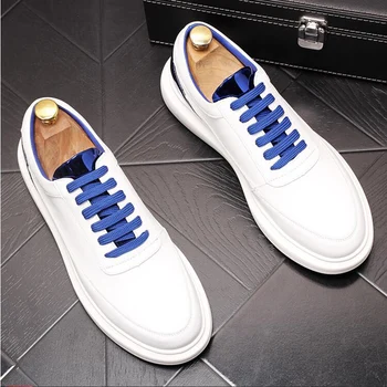 Korejski stil za moške prosti čas beli čevlji čipke-up pravega usnja čevlji dihanje trend ulične superge chaussure homme zapato