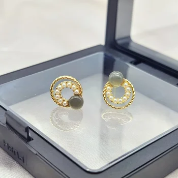Luksuzni Poslastica Stud Uhan Pearl Posnemali Opal pobakrena 14K Zlato S925 Srebrno Iglo Za Ženske Modni Uhani Fine Nakit