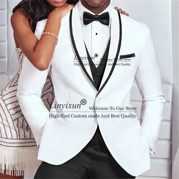 Moda Belo Ženina Poročna Tuxedos Slim Fit Moške Obleke Black River Moški Jopič 3 Kos Set Kostum Homme (Suknjič+Hlače+Telovnik)