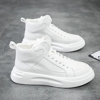 Moške priložnostne platforma čevlji čipke-up beli čevlji trend lep pravega usnja boot ulica slog gleženj botas masculinas superge