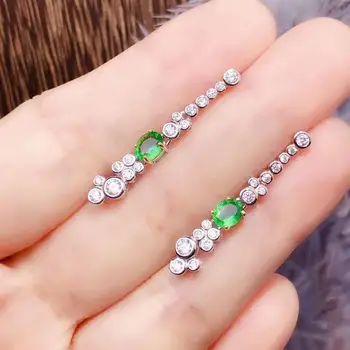 Naravna zelena, Smaragdna spusti uhani 925 srebro, Naravni gemstone uhan elegantno krog Rese sklop ženska stranka darilo nakit
