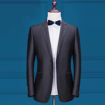 New Visoke Kakovosti Dvema Gumboma Ženina Tuxedos Black Prilagojene Slim Fit Obleko, Ruto River Poroka Obleke Za Moške(Suknjič+Hlače+Lok)