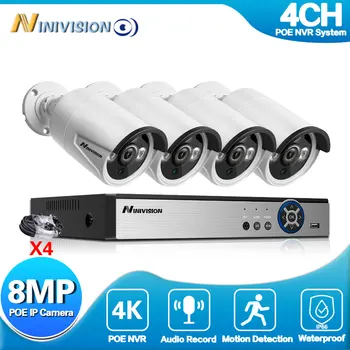 NINIVISION AI Odkrivanje H. 265+ 4K POE NVR Avdio CCTV Sistema 8MP Kovinski IP Kamere Zaprtih prostorih/na Prostem Video Nadzor Sistema Set
