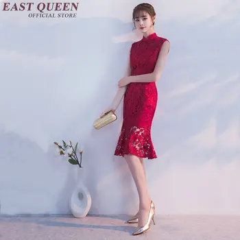 Nov prihod kitajskih obleko qipao brez rokavov orientalski slog obleke elegantno rdeče bele čipke obleko 2018 S-3XL NN0739 CQ