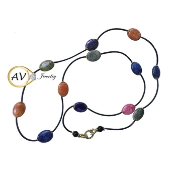 Ogrlica z naravnimi različnih dolžin, multi-barvne gemstone, pozlačeni