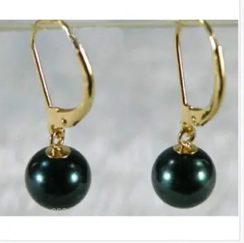 Očarljivo 9-10 MM tahitian črni krog pearl earring14k