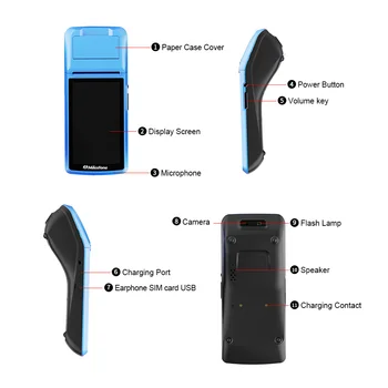 PDA POS 58mm Bluetooth Toplotne Prejemu Tiskalnik 3G WiFi Mobilne Da POS Terminal Ročno Android 8.1