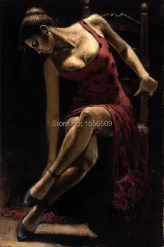 Posebna ponudba - dober -TOP najboljša likovna oljna slika,--ročno poslikane -rdeče plesalka tanga 36 palcev- stroški
