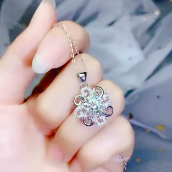 Prasketanje moissanite gemstone obesek za srebrno ogrlico fine nakit krog gem svetle sijoče barve čarobno cvet ogrlica darilo