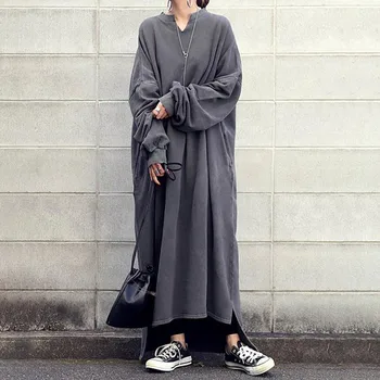 Priložnostne Ženske Obleke Japonski korejski Slog Ins Novih Proti-vrat Trdna Režejo Svoboden Minimalističen Pulover Dolgo Obleko Osebno Oblačila