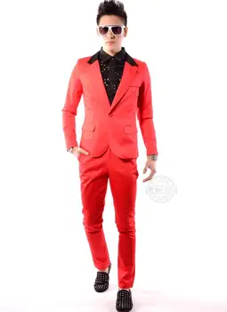Rdeča blazer moški oblačila set modelov jakna moški plašč fazi kostume za pevce oblačila, ples, star stil oblačenja punk rock