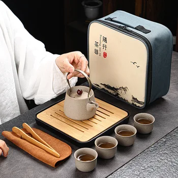 Retro Keramični Potovanja Čaj Nastavite Kitajski Oblikovalec Priročno Kung Fu Teaware Letnik Trend Ena Pot Štiri Pokal Čajnik Darilo Debelo