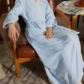 Roseheart Nove Zimske Luksuzni Modra Pajama Seksi Žensk Haljo Sleepwear Flanela More Plus Velikost Toplo Kopalni Plašč Sashes