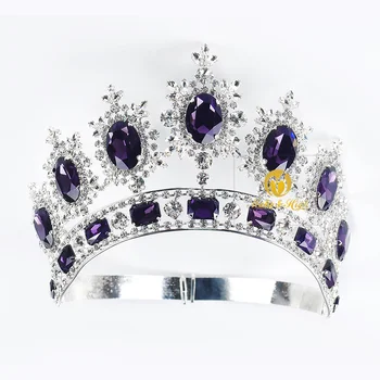 Royal Praznik Velike Vijolični Kristal Nosorogovo Tiara Krono Glavo Neveste Poroka Poročni Prom Stranka, Pribor Za Lase