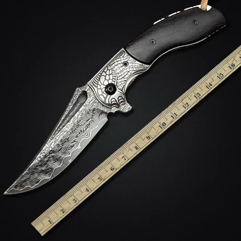 Ročno kovani Damask Jekla, Zložljiv Nož Večnamensko Žep EOS Orodje Prostem Kampiranje Preživetje Self-defense Nož Fin Nož