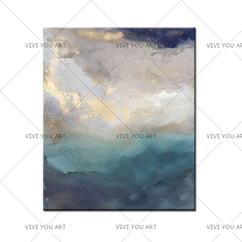 Ročno Nebu Temni Oblaki Povzetek Oljna Slika, Seascape Turqoise Zlato Abstraktno Slikarstvo Na Platno Dekor Velika Umetnost Poceni Slikarstvo