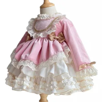 Roža Punca Obleke 2021 Baby Deklice Dolg Rokav Vintage Lolita Princess Božič Obleke Otroci Oblačila L510202