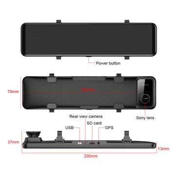 SKARA S9 Avto DVR 4K Video Snemalnik 12 inch Rearview Mirror 3840*2160P Dash cam GPS Dvojno Objektiv Sony IMX415 Night Vision avto Kamera
