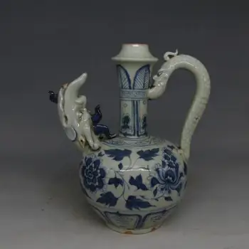 Starinsko YuanDynasty porcelana pot,blue &White,zmaj usta,roko slikarstvo obrti,Okraski,Zbirka&Okras,Brezplačna dostava