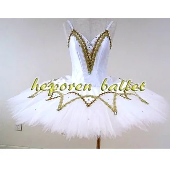 Visoko Kakovostnih Klasičnih Meri White Swan Zlato Vezenje Iskrico Balet Obleko,Težko Organza Palačinka Balet Obleko Padec Ladijskega Prometa