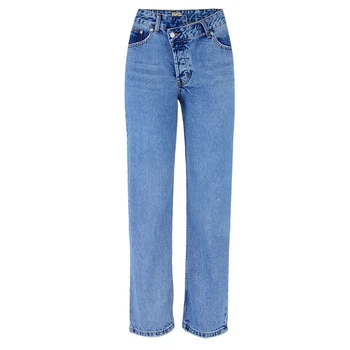 Visoko pasu svoboden ravne mala trobenta jeans za ženske 2021 Pomlad Jesen fashion urad dama nezakonitih hlače jeans, ženski K186