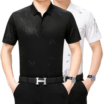 Človek je T-shirt Poletje Svile Bela Majica s kratkimi rokavi Moški Print Prevelik Tshirts Black Mens Moda Tee Majica Homme 811/48/12 KJ1959